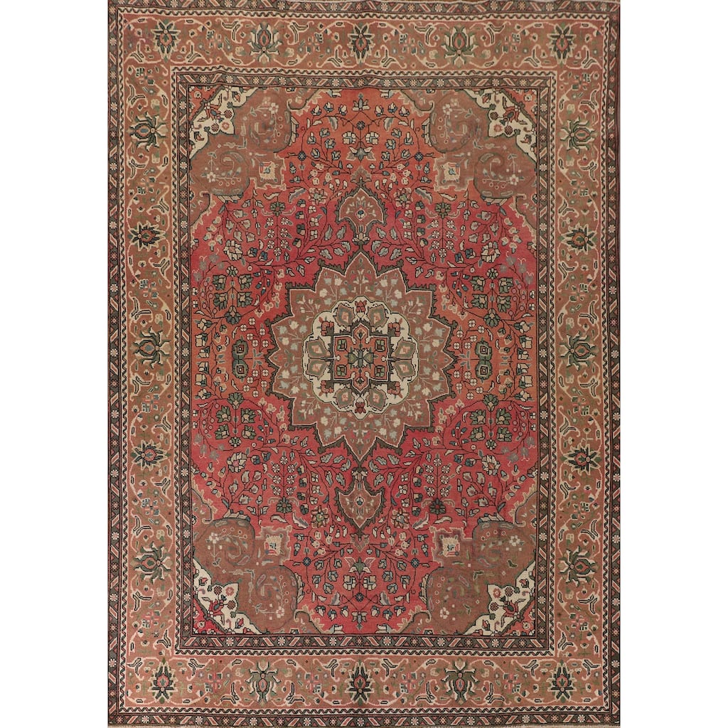 Floral Tabriz Persian Vintage Area Rug Hand-Knotted Wool Carpet - 8'2"x 11'3"