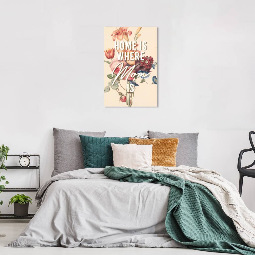 Wynwood Studio Prints Typography and Quotes Where Mom Is White and Cream White Traditional Wall Art Canvas Print