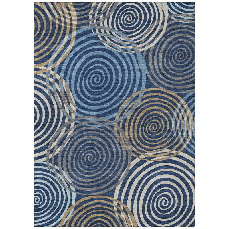 Machine Washable Indoor/ Outdoor Contemporary Swirls Chantille Rug