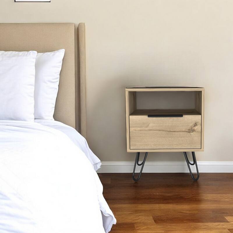 HomeRoots 22" Oak Wood One Drawer Nightstand - Light Brown - 1-drawer