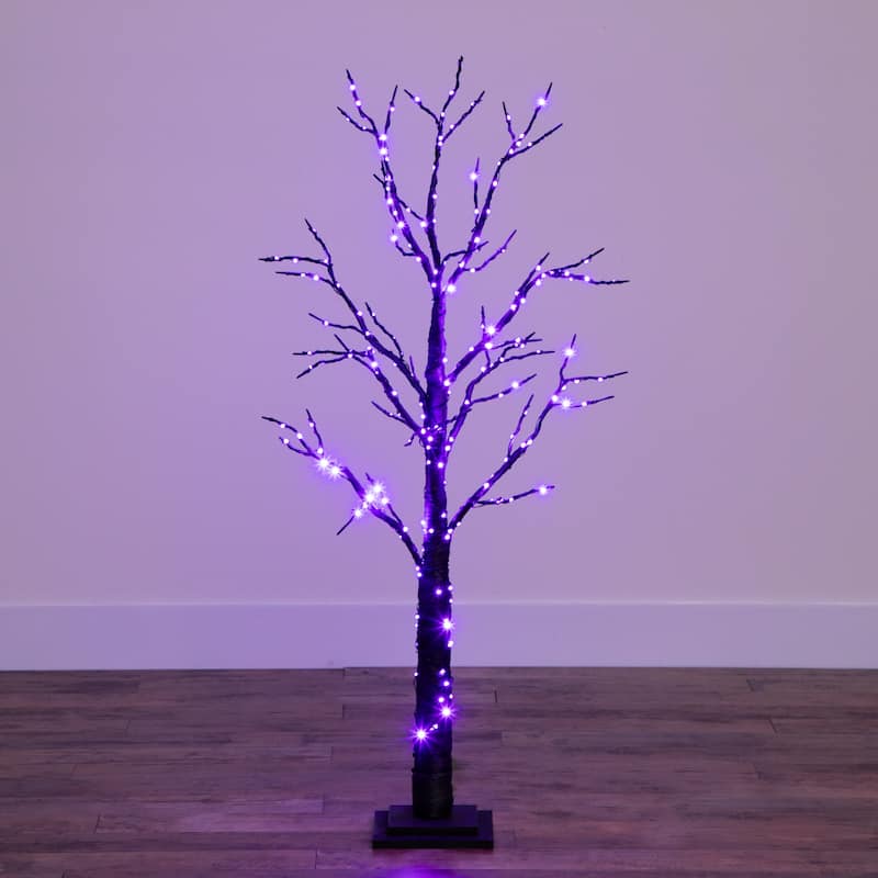 Pre-Lit Black Artificial Halloween Twig Tree - 4' - Dual Color LED Lights