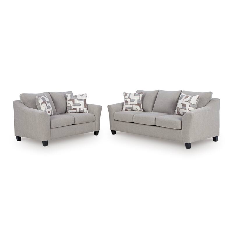 Roundhill Furniture Elaris 2-Piece Living Room Set - Flared Arm Sofa and Loveseat with Chenille Upholstery, Taupe