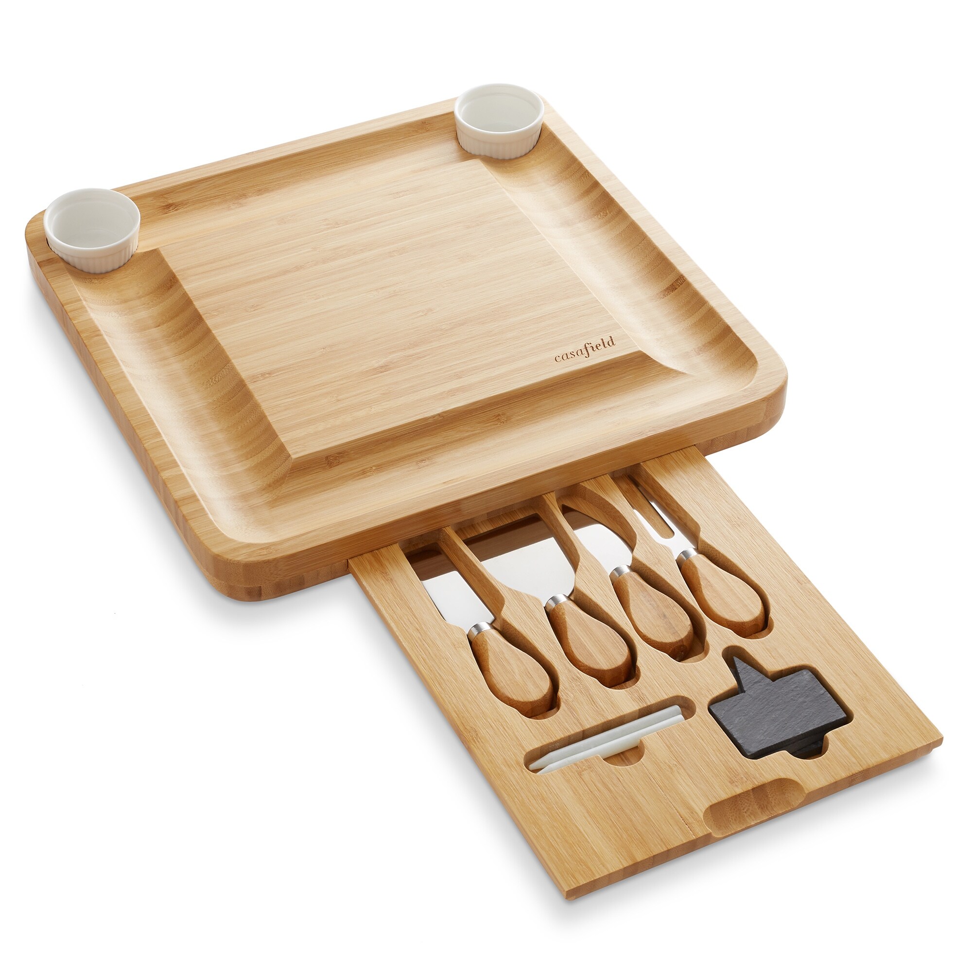 Natural Bamboo Cheese Serving Board w/2 cups, 4 knives & 6 forks MEHF-MART  