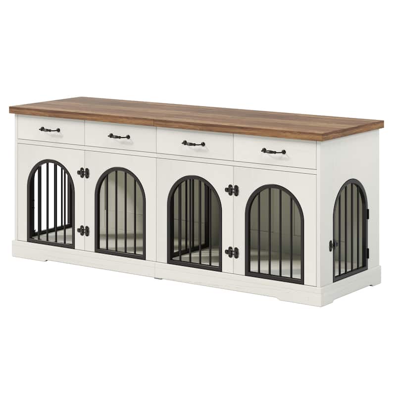 70.8" Large Dog Crate Furniture for 2 Dogs, Dog Kennel Indoor with Door and 4 Drawers, End Table, TV Stand for Medium Small Dogs