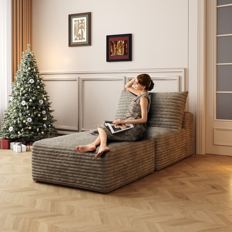 Plush Corduroy Single Sleeper Sofa Chair Modular Floor Chaise Lounger