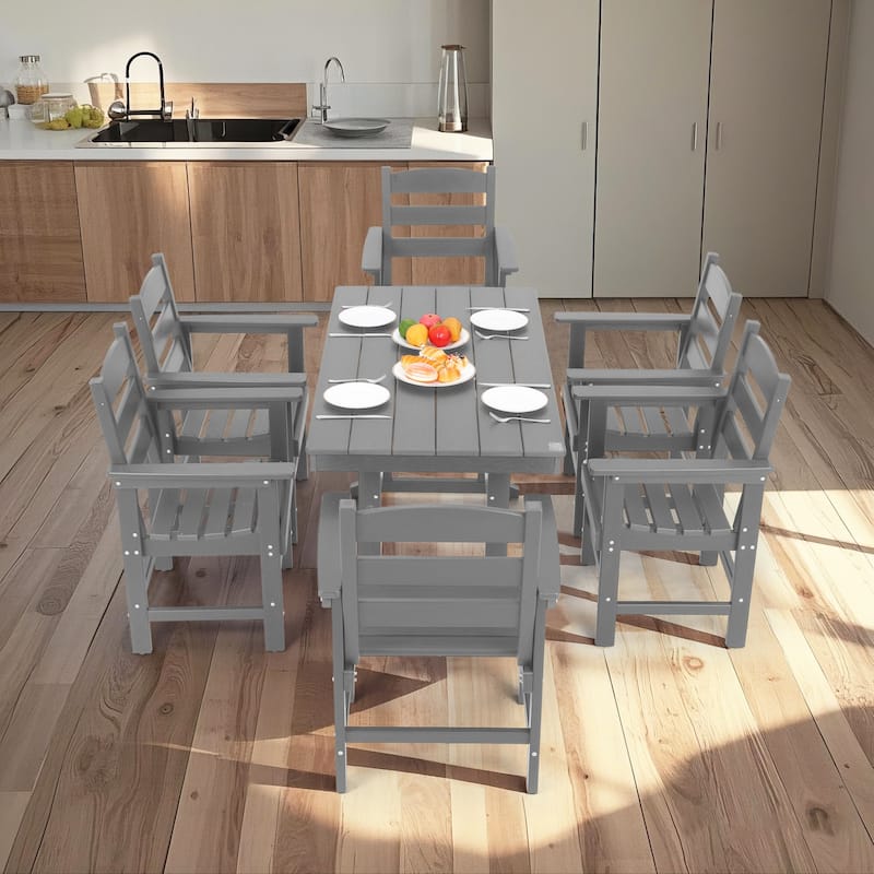 Outdoor Dining Table Set 7-Piece, All Weather Patio Dining Set with 6 Chairs, Outdoor Garden Table and Chairs Set