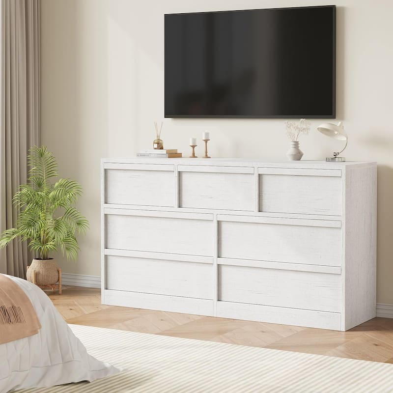 Modern Double Dresser Organizer with Large Storage, Wooden Chest of Drawers