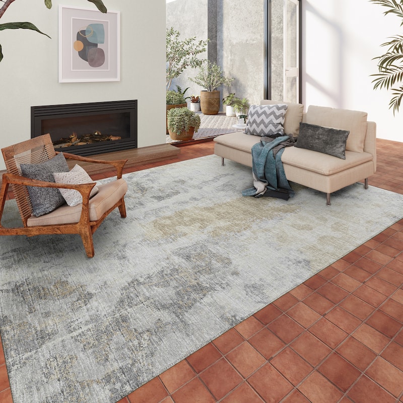 Indoor/ Outdoor Accord Abstract Polyester Washable Rug New