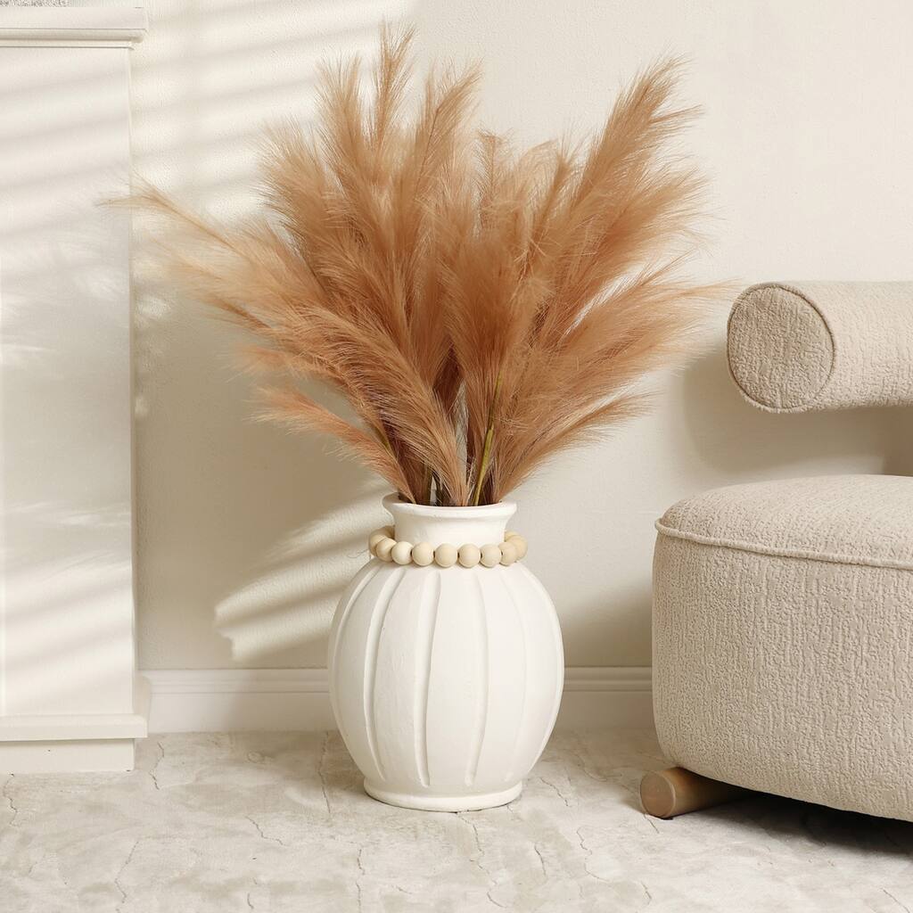 Modern White MgO 15-Inch Tall Round Vase