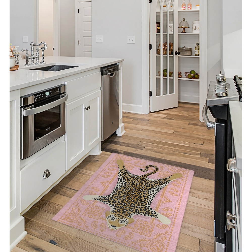 Mynse 23.6X15.7 Colorful Pastoral Style Non-slip Mat for Living Room Kitchen Bedroom Door Mat Leopard Pattern Rectangular Area Rugs