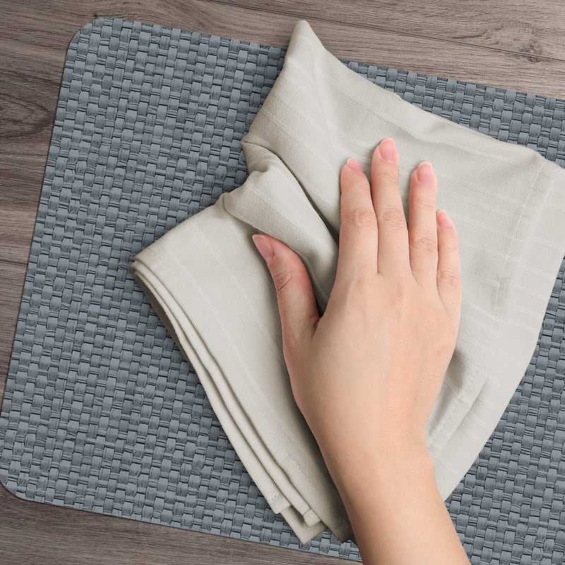 CounterArt Grey and Natural Basket Weave Design Reversible Easy Care Plastic Placemat Set of 4 Made in The USA