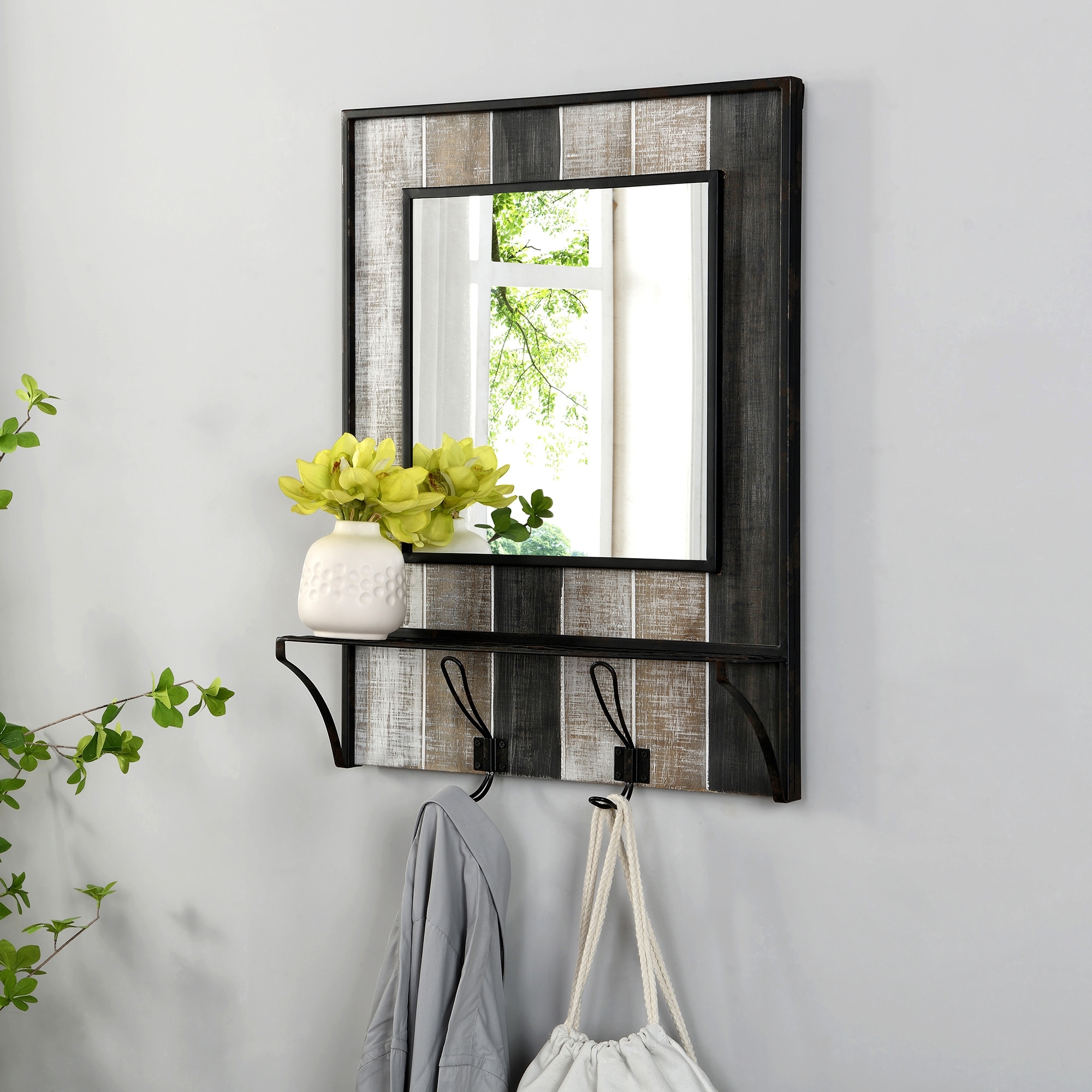 FirsTime & Co. Gray Middleton Planks Mirror With Hooks