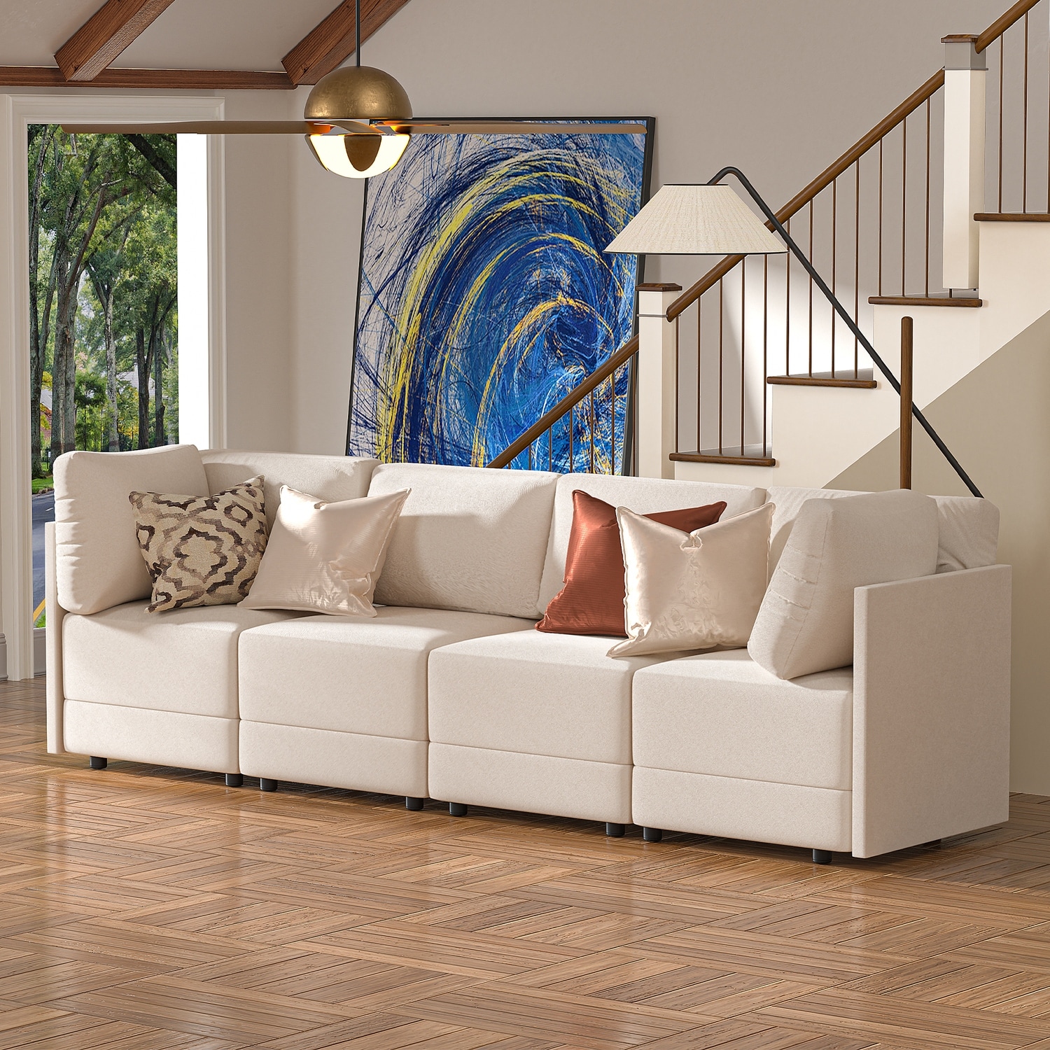 Sofamania large linen fabric sectional sofa with left facing chaise lounge clearance