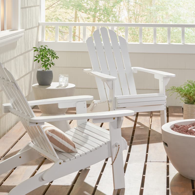 Hollywood Outdoor Outdoor Acacia Wood Foldable Adirondack Chairs (Set of 2) by Christopher Knight Home - White