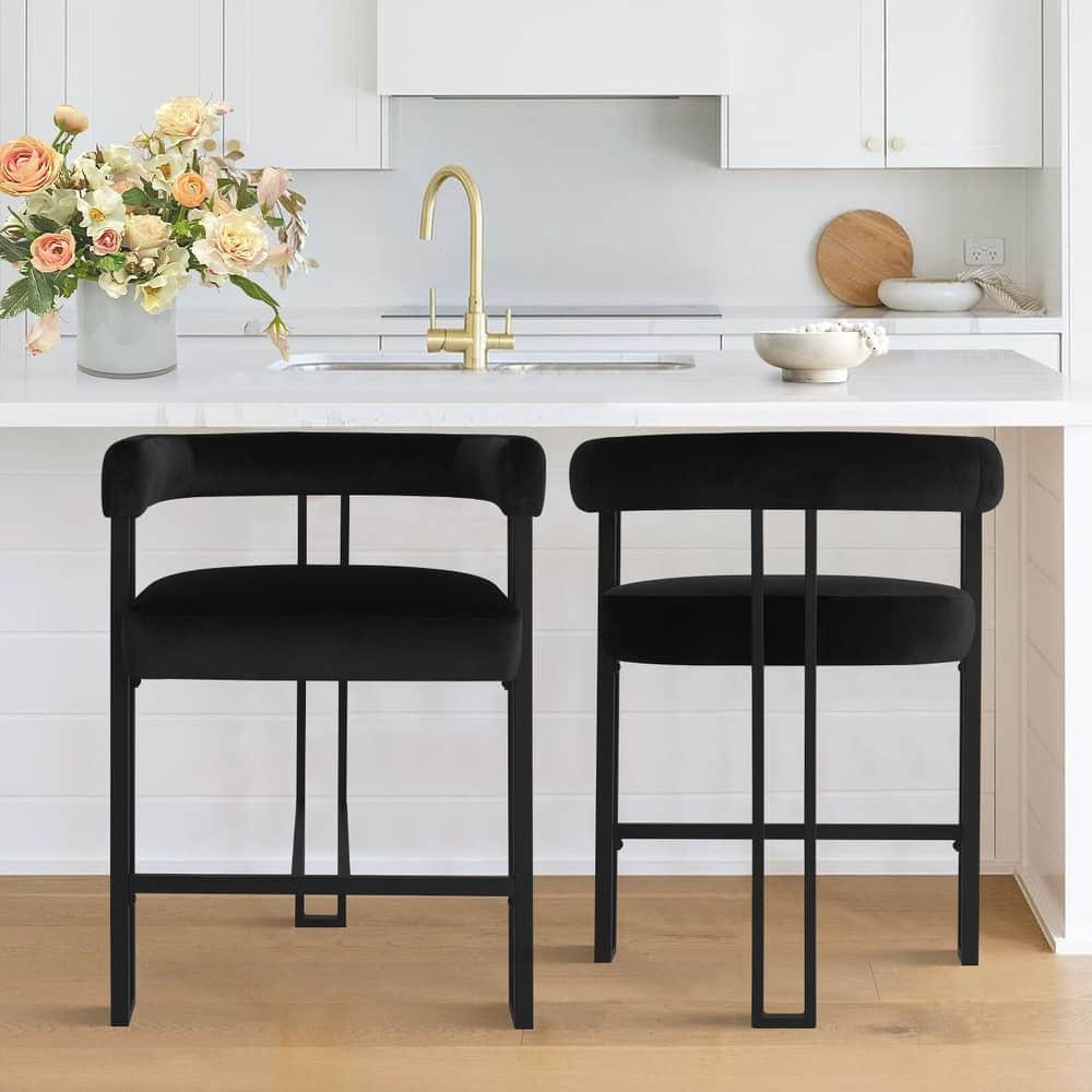 24" Seat Height Upholstered Velvet Solid back Counter Stool (Set of 2)