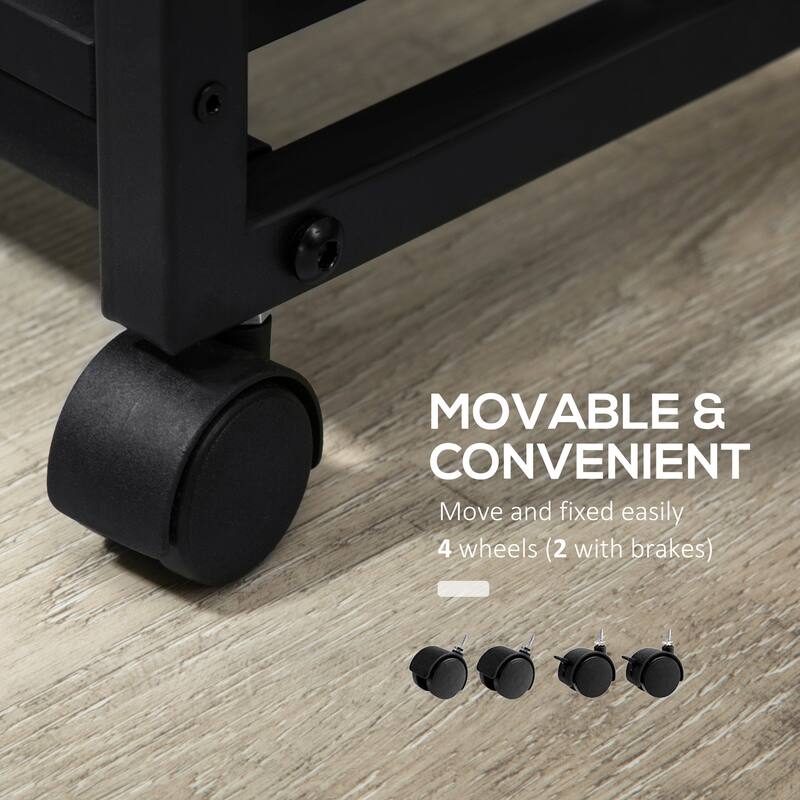 HOMCOM C Shaped End Table with Storage Shelves, Mobile Side Table with Wheels