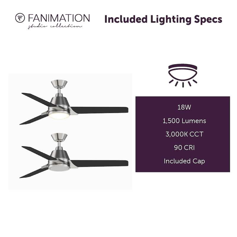 Fanimation Studio Collection Pyramid 52 inch Brushed Nickel with Black Blades Ceiling Fan with LED Light and Remote