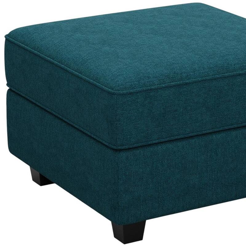HomeRoots 26" Teal Blue and Black Solid Wood and Microfiber Storage Ottoman