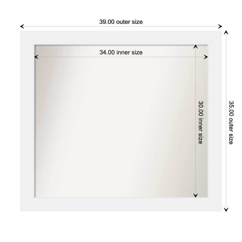 Corvino White Framed Non-Beveled Custom Wall Mirror, Bathroom Vanity Mirror - Outer Size: 39 x 35