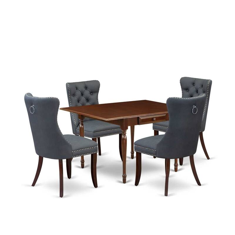 5-Piece Mahogany Finish Solid Wood Top - Rectangular Upholstered Dining Room Set - Seats 4