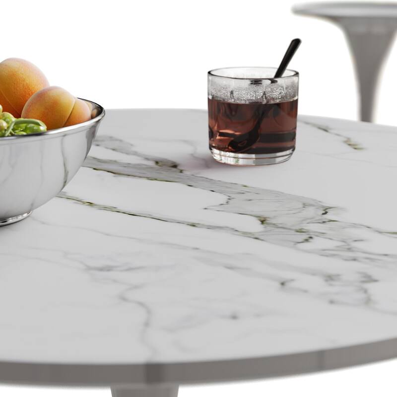 Modern Round Dining Table with Detachable Rust Proof Base and 12Min Assembly for Small Spaces Cafes and Modern Homes​