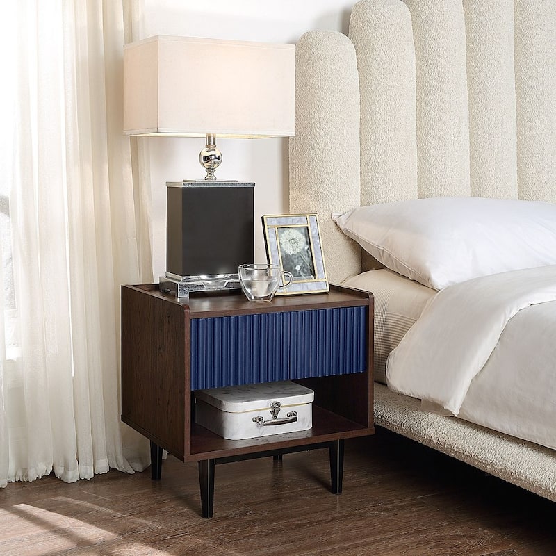 Manhattan Comfort Duane Modern Ribbed Nightstand - Navy Blue