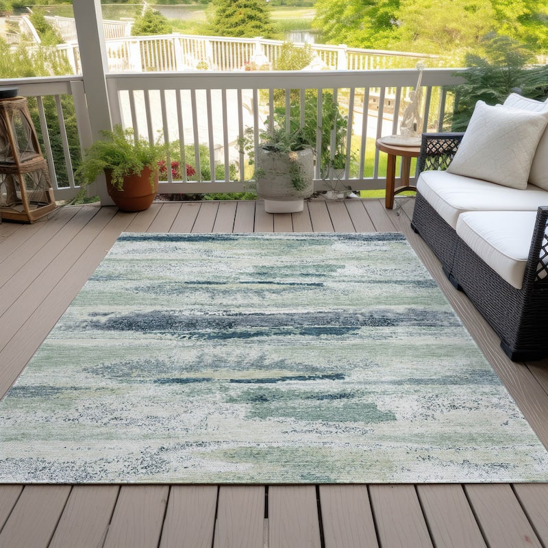 Machine Washable Indoor/ Outdoor Abstract Modern Chantille Rug - Mint - 2'6" x 3'10"