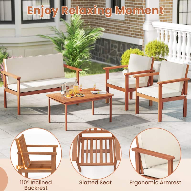 Costway 4/8 PCS Acacia Wood Conversation Set with Seat & Back Cushions