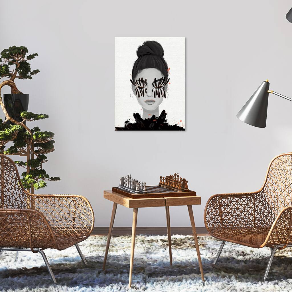 Wynwood Studio Fashion and Glam Eyelash Petals Girl II Black and Glam Wall Art Canvas Print