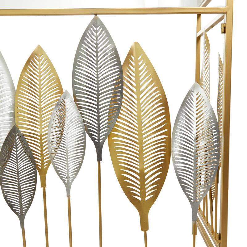 Metal Leaf Rectangular Console Table with Mirrored Glass Top and Gold Accents - Silver, Black or Gold - Roche River Decor