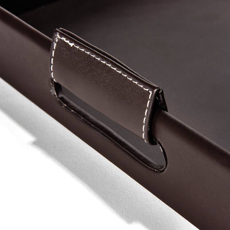Faux Leather Rectangular Tray with Handles