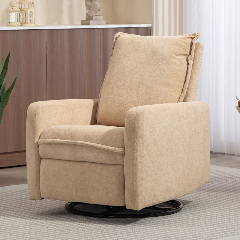 Cozy Short Plush Fabric 270° Swivel Rocker Chair Manual Recliner Chair