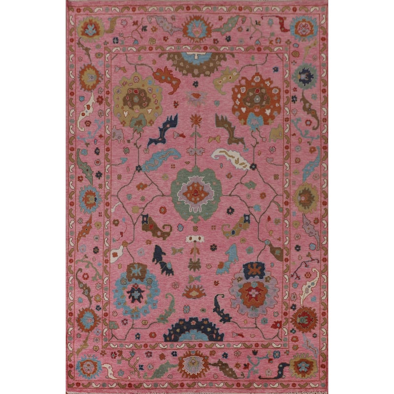 All-Over Pink Oushak Oriental Area Rug Handmade Wool Carpet - 8'10"x 11'10"