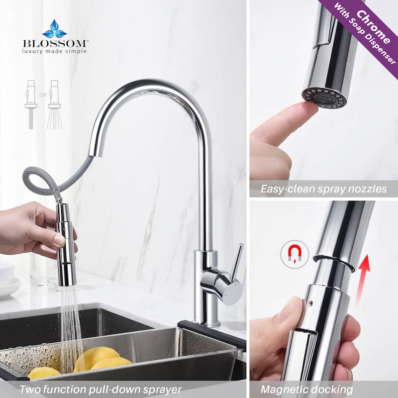 Blossom Solid Pull-Down Kitchen Faucet w/ 360 Swivel, Single Handle