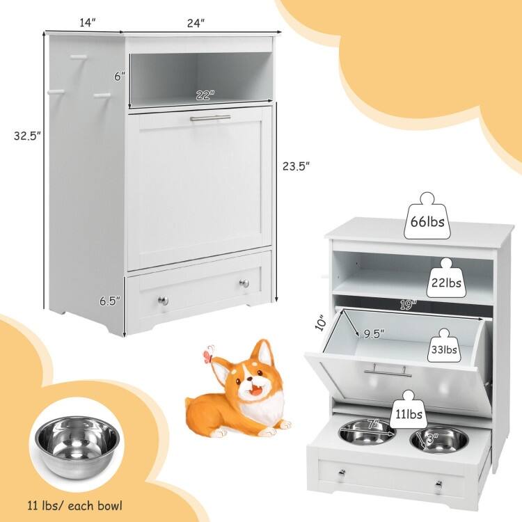 Pet Feeder Station with Stainless Steel Bowl - 24" x 14" x 32.5"