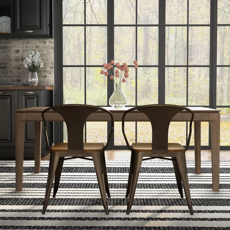 Rish Industrial Wood Seat Metal Dining Chairs by Furniture of America (Set of 2)