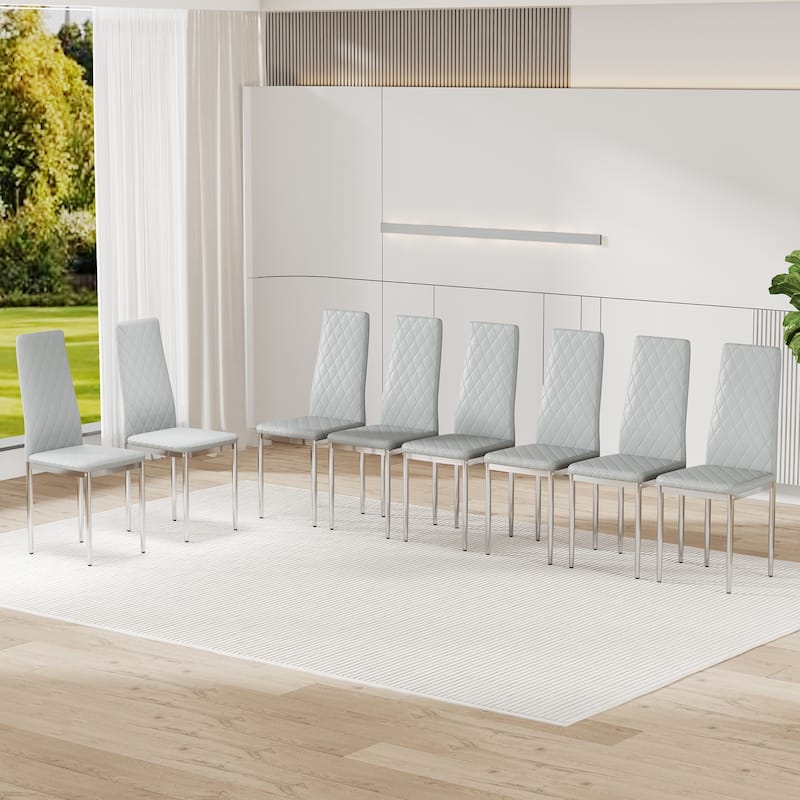 8-Piece Set Dining Chairs, Mid-Back Conference Chairs, 45D High-Density Resilient Sponge Cushion - Light Gray