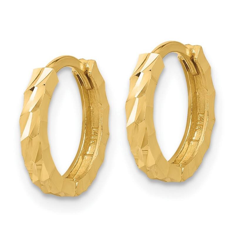 Curata 14k Yellow Gold Polished and Sparkle Cut Hoop Earrings - 12.29x12.57mm