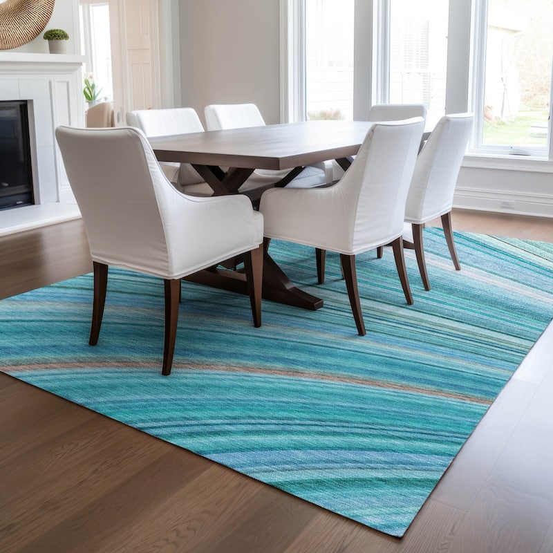 Machine Washable Indoor/ Outdoor Chantille Modern Burst Rug - Teal - 5' x 7'6"