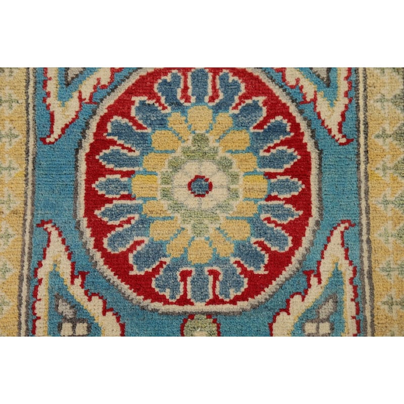 Blue Geometric Kazak Oriental Runner Rug Handmade Wool Carpet - 2'9" x 9'8"