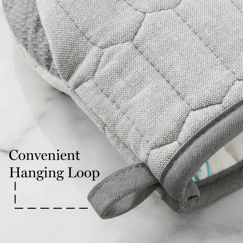 MARTHA STEWART Honeycomb Quilted Chambray Mini Oven Mitt 2-Pack Set