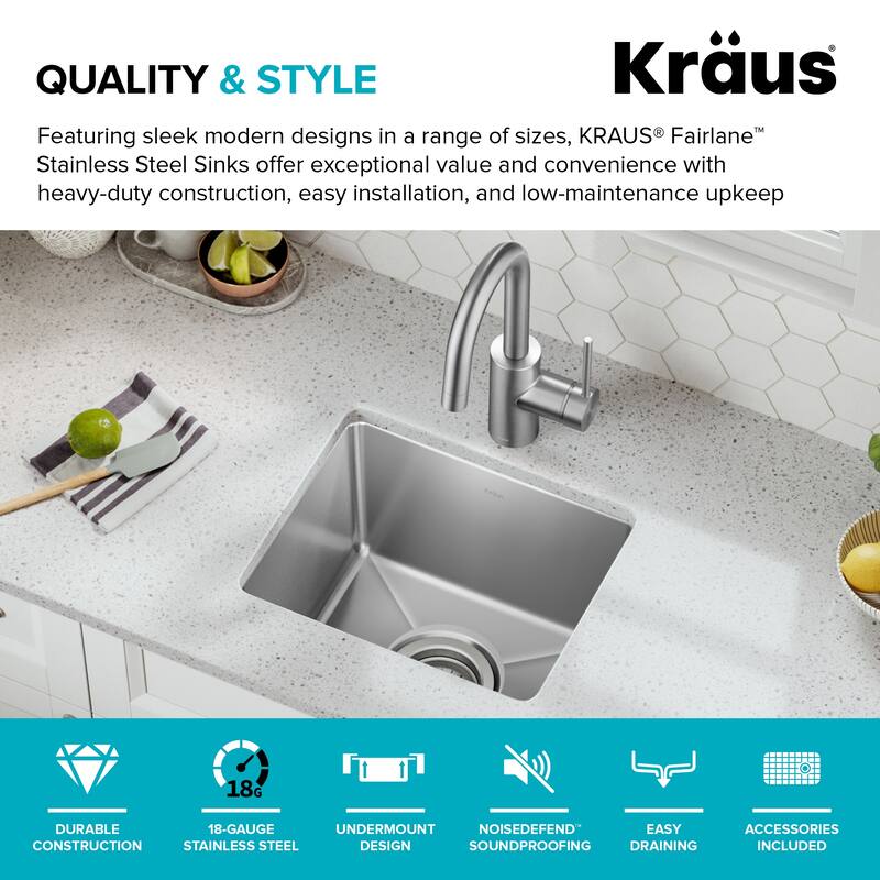 KRAUS Fairlane Undermount 18 Gauge Stainless Steel Kitchen Sink