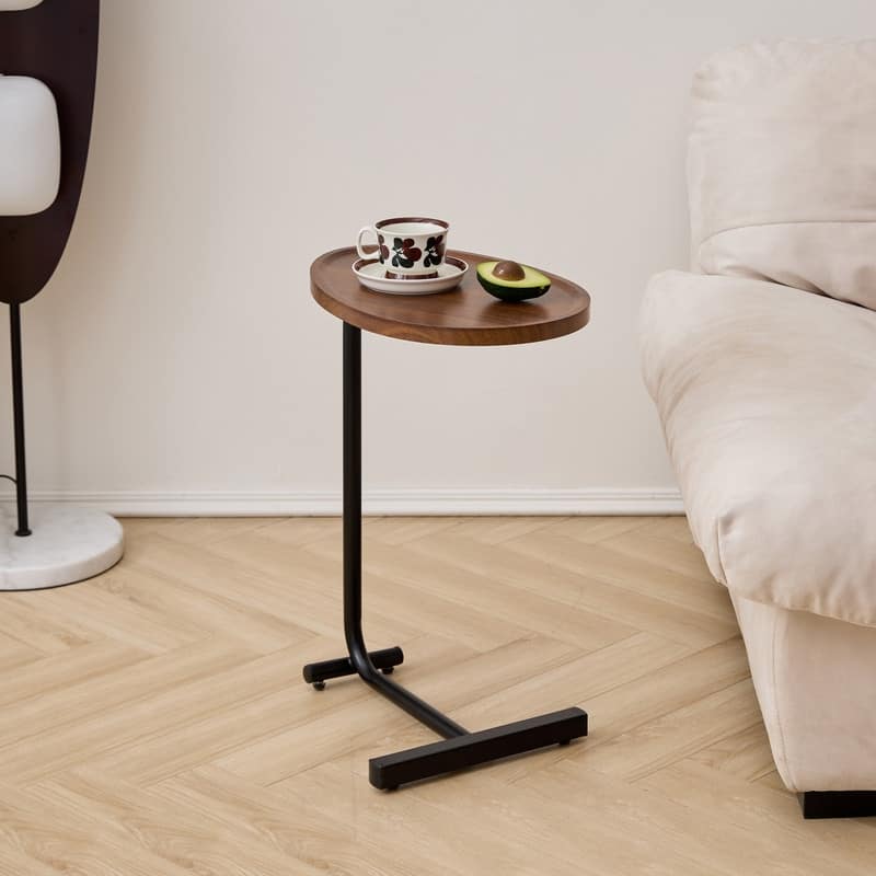 Brown C-shaped Side Table, Small Sofa Table for Living room