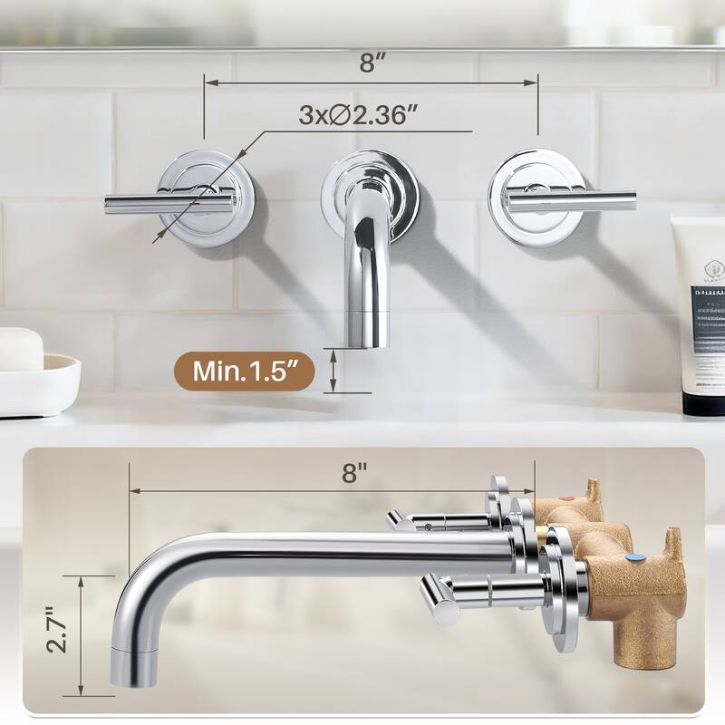 WOWOW Double Handle Wall Mount Bathroom Sink Faucet