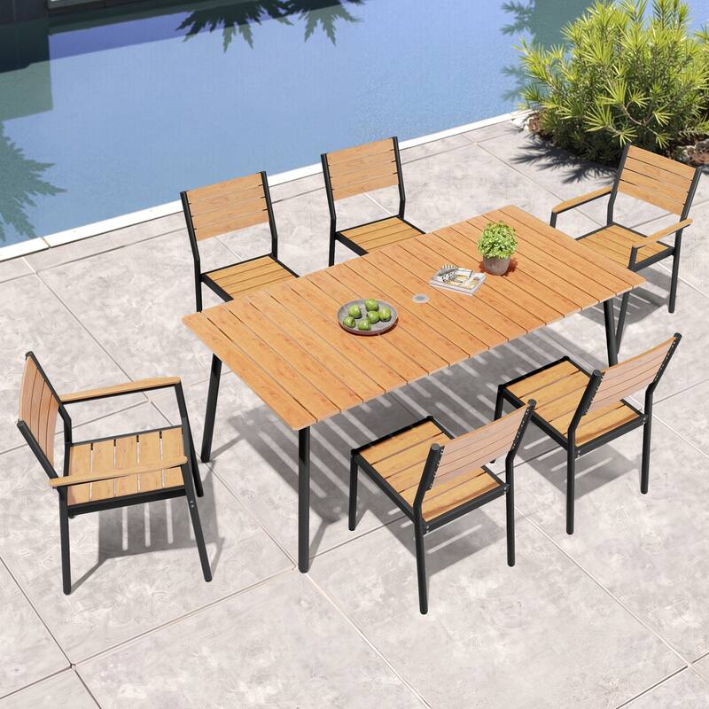 Outdoor Patio Dining Set 7/9 Piece Furniture Set Aluminum Dining Table with Umbrella and Stackable Chairs
