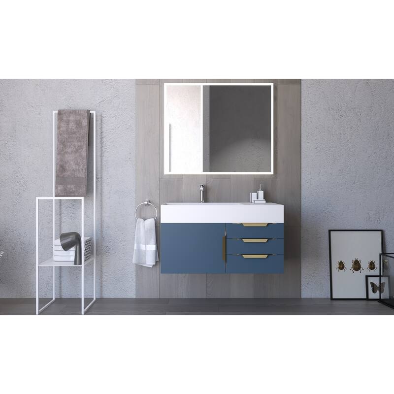 Amazon 36" Wall Mounted Bathroom Vanity Set w/ Black Top