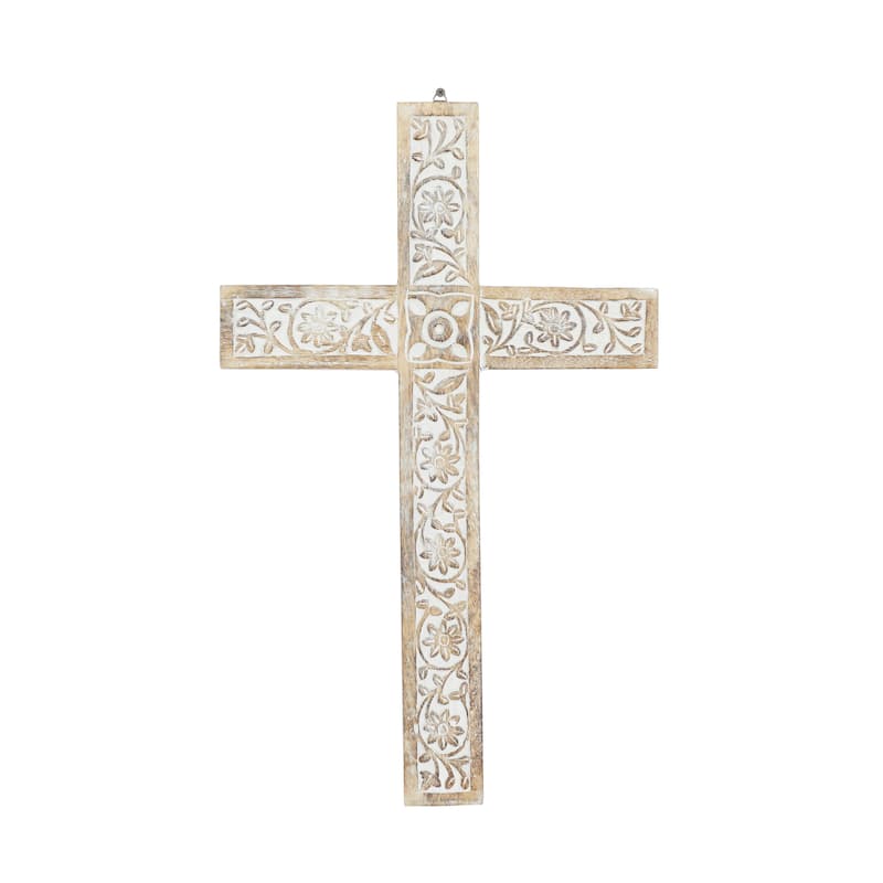 Mango Wood Biblical Carved Cross Home Wall Decor - Brown - Roche River Decor - Brown