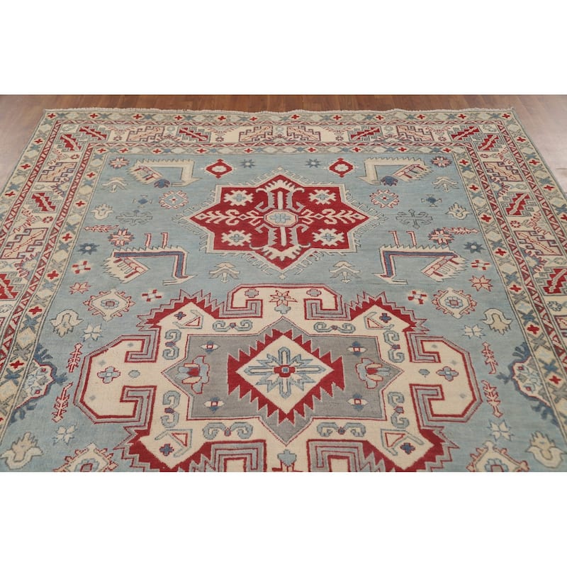 Light Blue Kazak Area Rug Handmade Traditional Wool Carpet - 6'9" x 9'2"