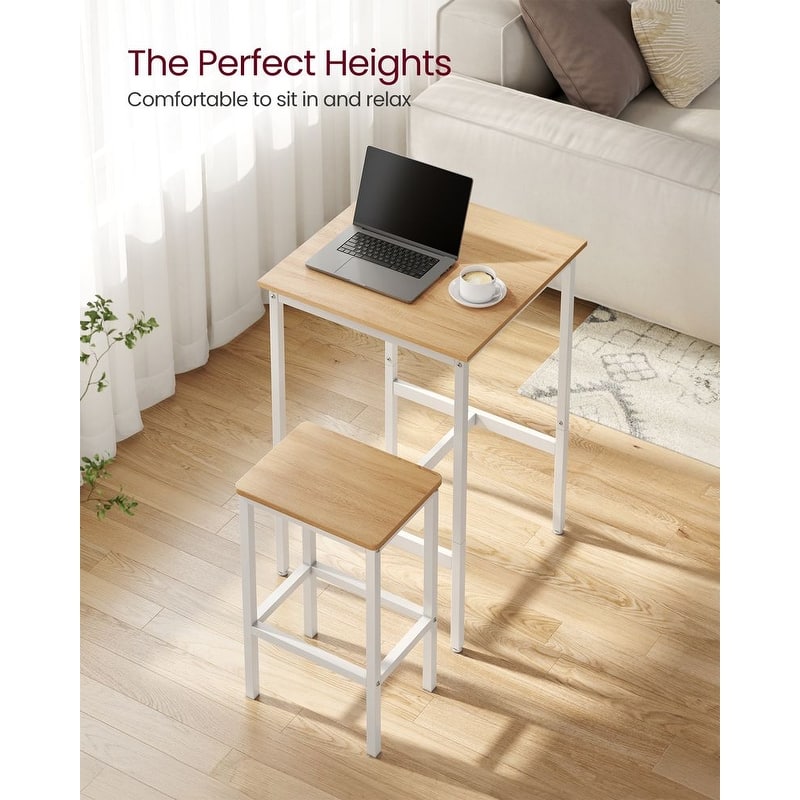 Bar Table and Chairs Set, Square Bar Table with 2 Bar Stools, Dining Pub Bar Table Set - 23.6" x 23.6" x 35.4"