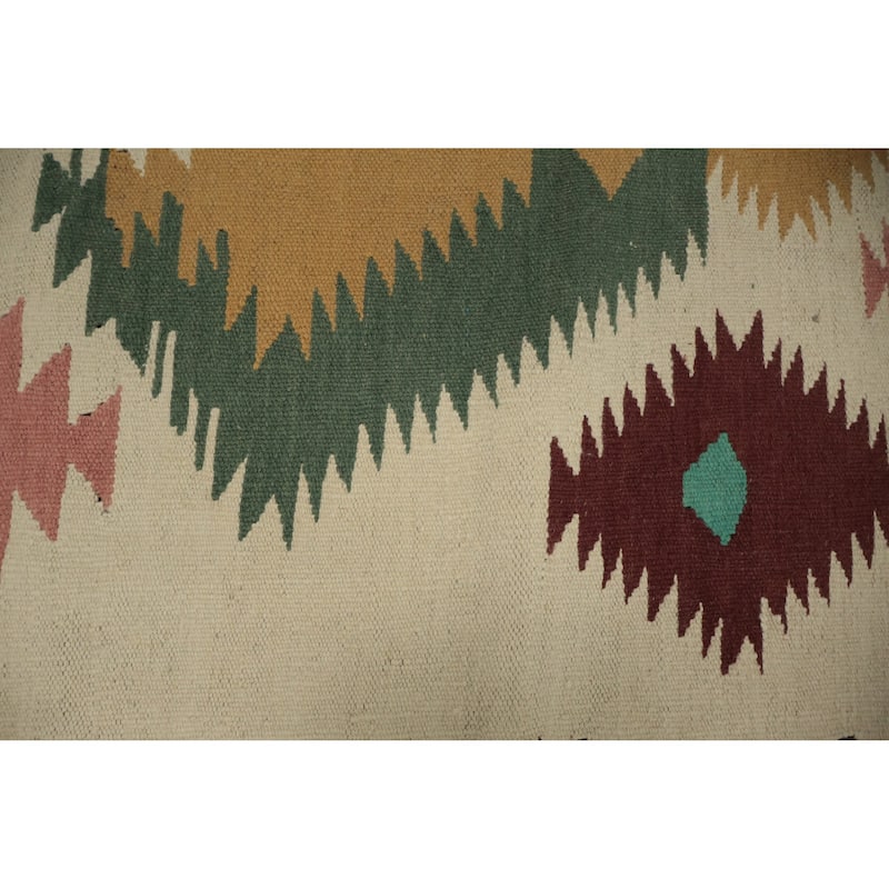 Hand Woven Oriental 100% Wool Carpet Southwestern Tribal Beige & Ivories Kilim Area Rug - 11' 9'' X 4' 10''